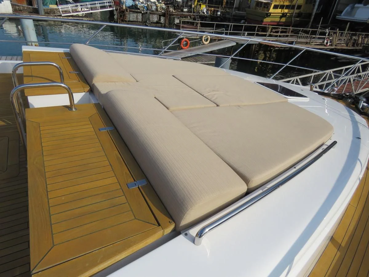 a large white boat on a deck aboard AERBIN Yacht for Sale