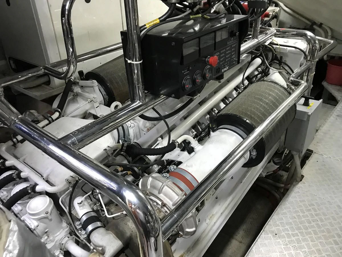 a close-up of a car engine aboard AERBIN Yacht for Sale