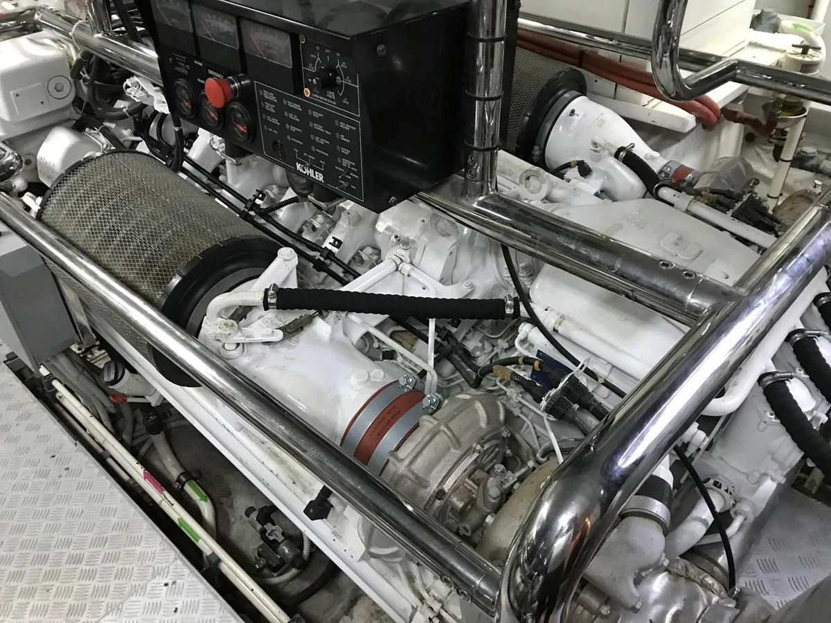 a close-up of a car engine aboard AERBIN Yacht for Sale