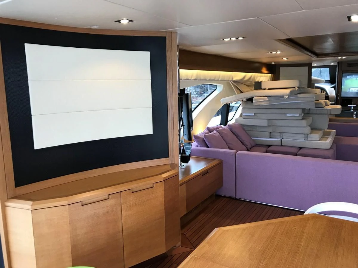 a room with a large screen aboard AERBIN Yacht for Sale