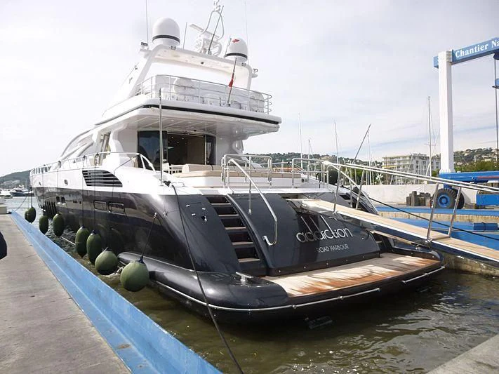 a boat docked at a pier aboard WHITE PEARL Yacht for Sale