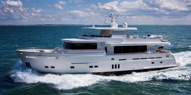 a white yacht on the water aboard SEAWOLF Yacht for Sale