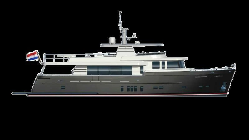 a large ship with a flag on it aboard SEAWOLF Yacht for Sale