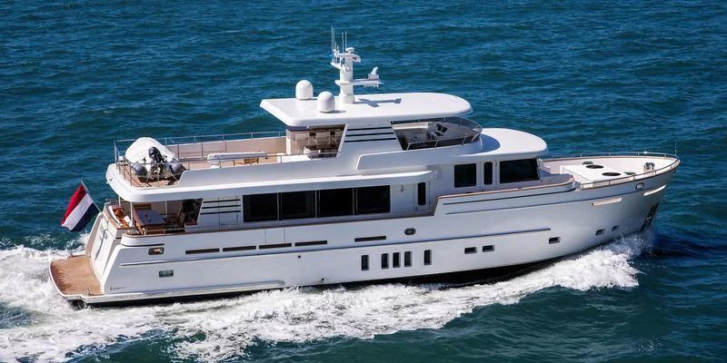 a white yacht on the water aboard SEAWOLF Yacht for Sale
