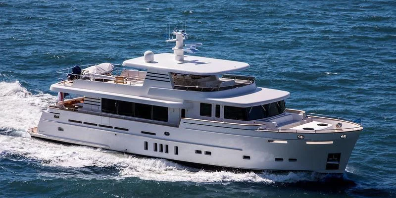 a white yacht on the water aboard SEAWOLF Yacht for Sale