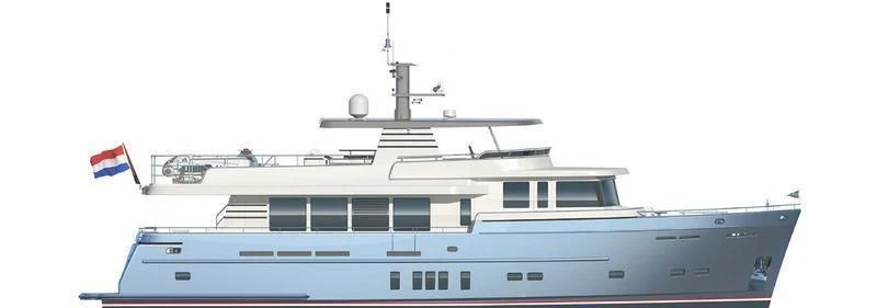 a large white boat with a flag on it aboard SEAWOLF Yacht for Sale