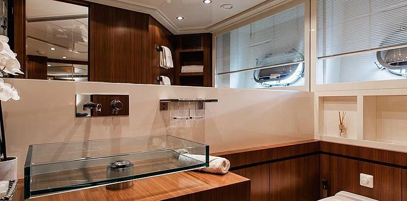 a kitchen with a countertop aboard BEYOND Yacht for Charter