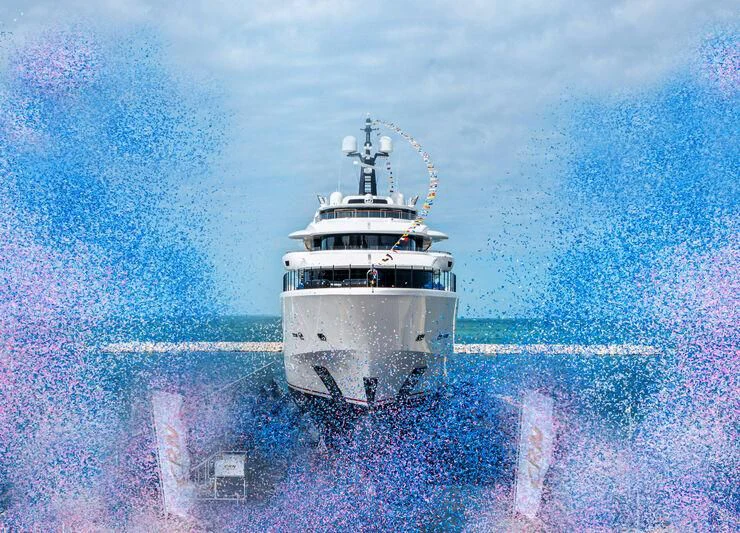 a white ship in the water aboard NJOY Yacht for Sale
