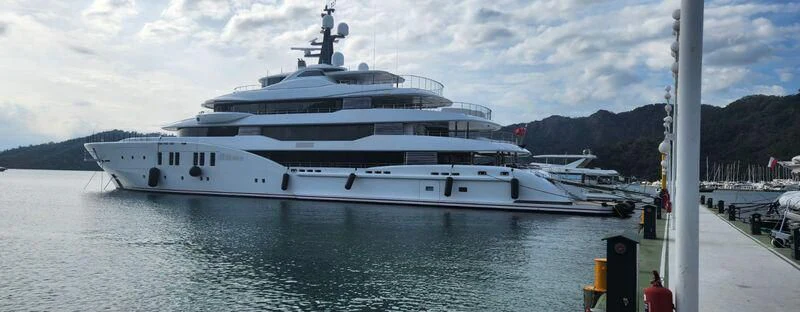 a large white ship aboard NJOY Yacht for Sale