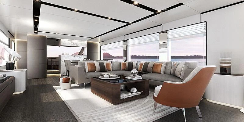 a living room with a large window aboard ASTONDOA AS8/02 Yacht for Sale