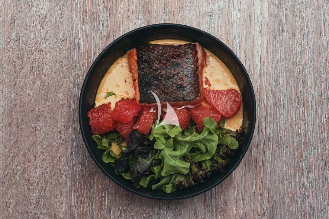 a plate of food aboard MIA KAI Yacht for Charter