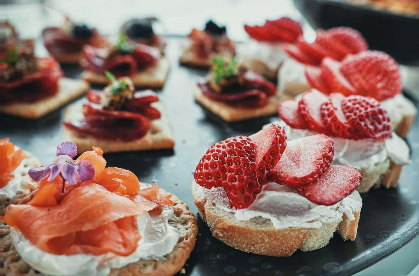 a tray of desserts aboard MIA KAI Yacht for Charter