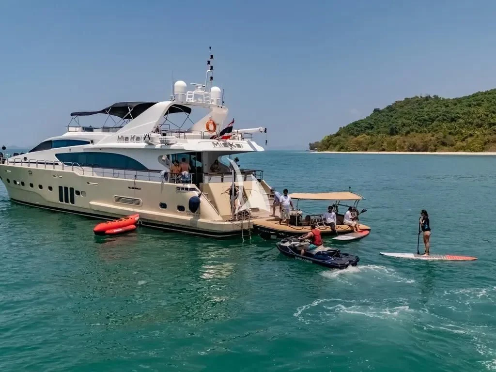a boat with people on it aboard MIA KAI Yacht for Charter