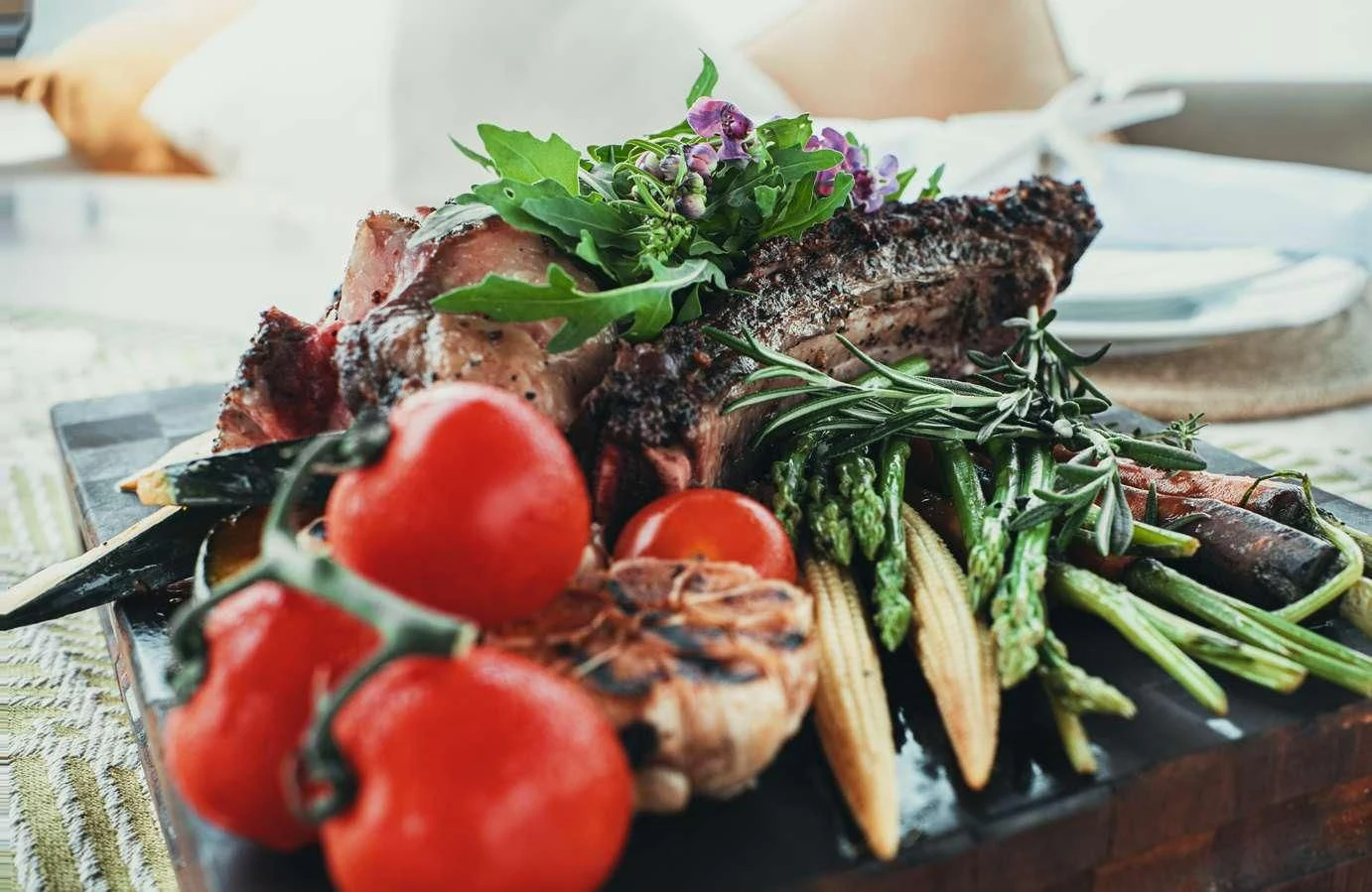 a plate of food aboard MIA KAI Yacht for Charter