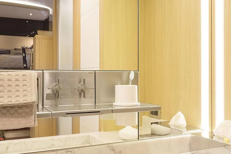 a kitchen with a sink and cabinets aboard O NOSO UNO Yacht for Sale