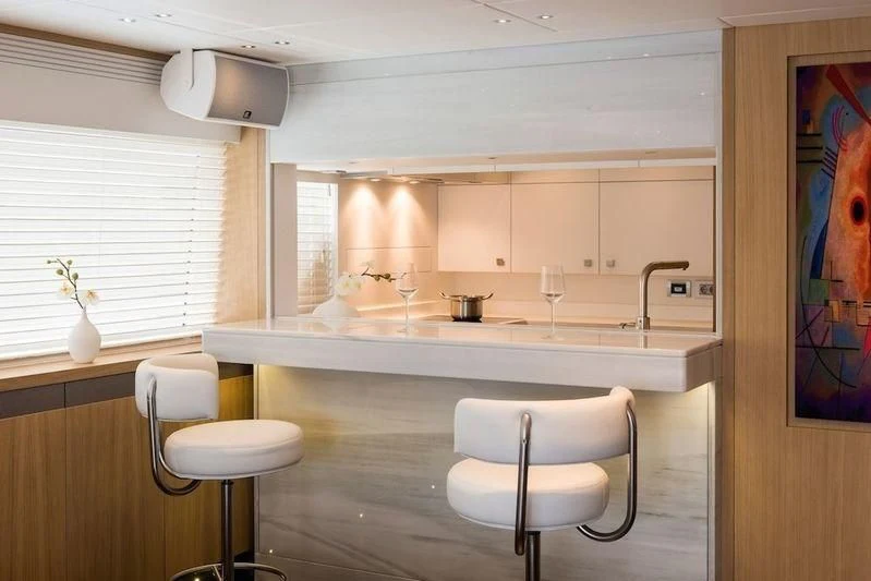 a modern looking kitchen aboard O NOSO UNO Yacht for Sale