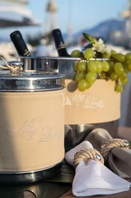 a glass jar with a lid and a jar of brown liquid in it aboard LOTTY Yacht for Sale