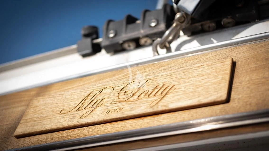 a close-up of a piece of wood aboard LOTTY Yacht for Sale