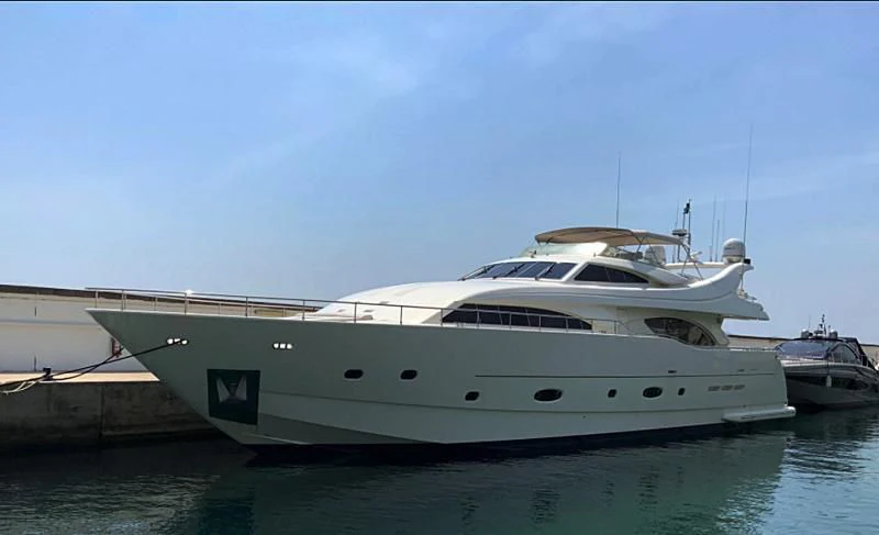 a white yacht in the water aboard GEMINI Yacht for Sale