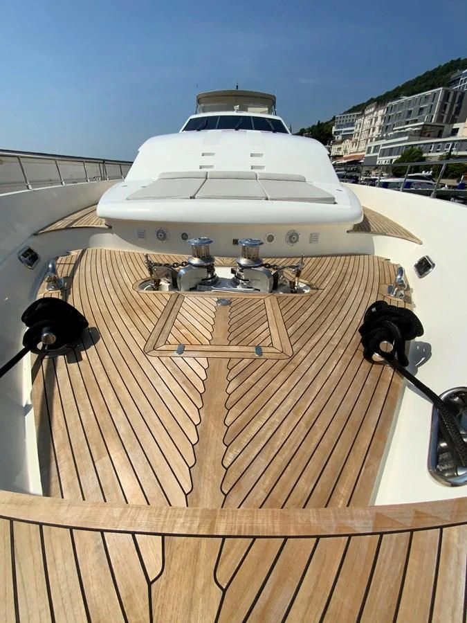 a boat on a deck aboard GEMINI Yacht for Sale