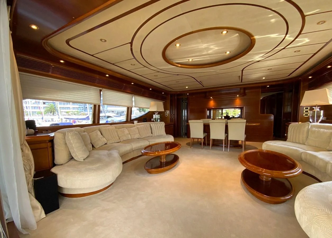 a living room with a large window aboard GEMINI Yacht for Sale