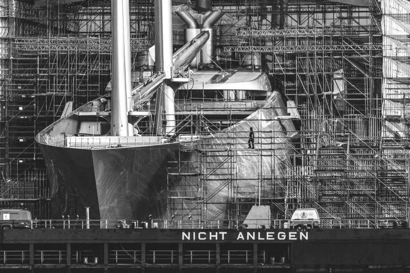 a black and white photo of a factory aboard SAILING YACHT A Yacht for Sale