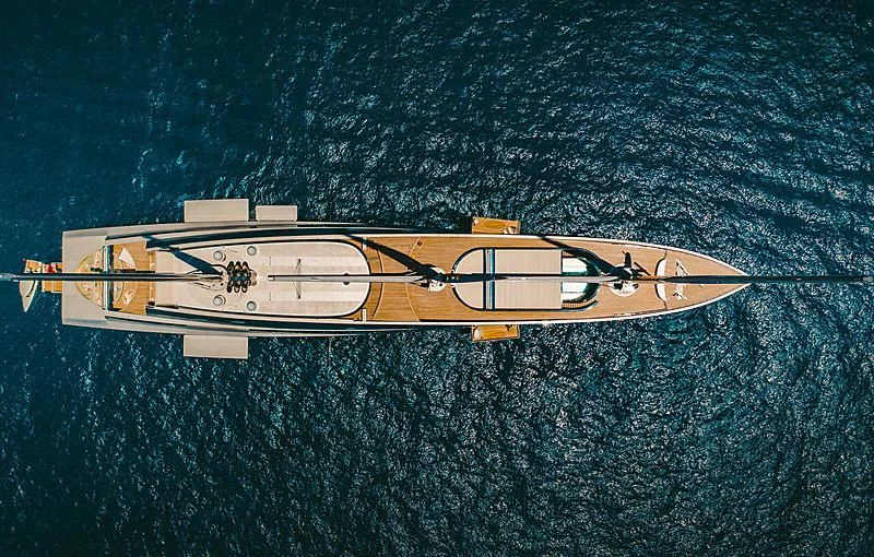 a wooden boat with a gold stripe aboard SAILING YACHT A Yacht for Sale