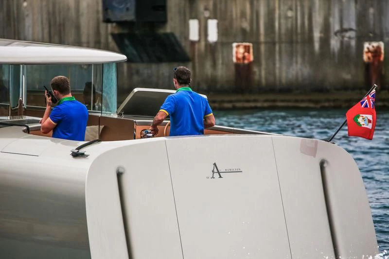 a couple of men on a boat aboard SAILING YACHT A Yacht for Sale