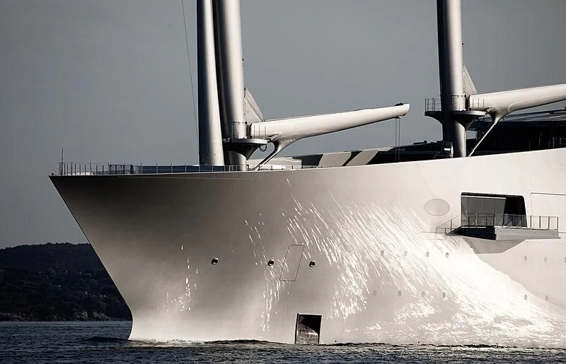 a large white building with a large pipe coming out of it aboard SAILING YACHT A Yacht for Sale