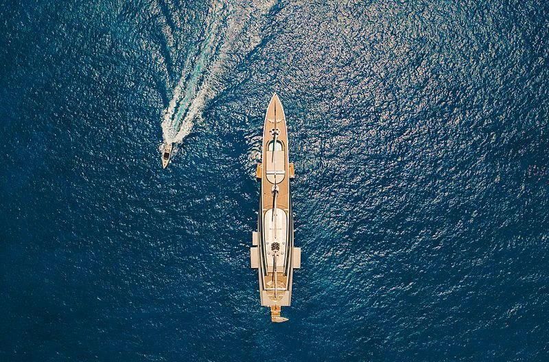 a space shuttle flying in space aboard SAILING YACHT A Yacht for Sale