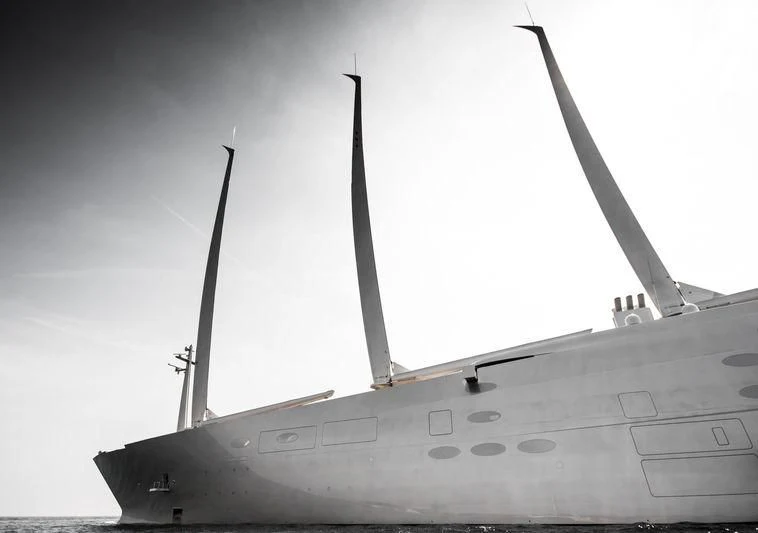 a large grey military ship aboard SAILING YACHT A Yacht for Sale