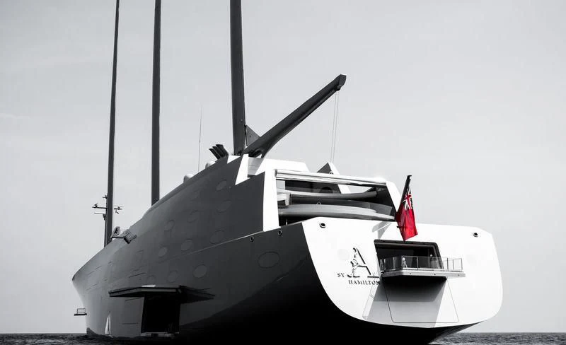 a black and white photo of a boat on the water aboard SAILING YACHT A Yacht for Sale