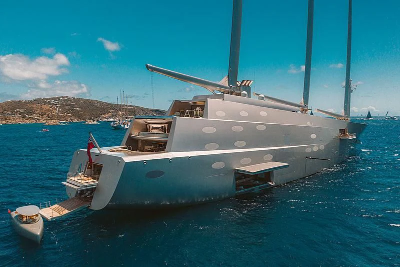 a helicopter flying over a boat aboard SAILING YACHT A Yacht for Sale