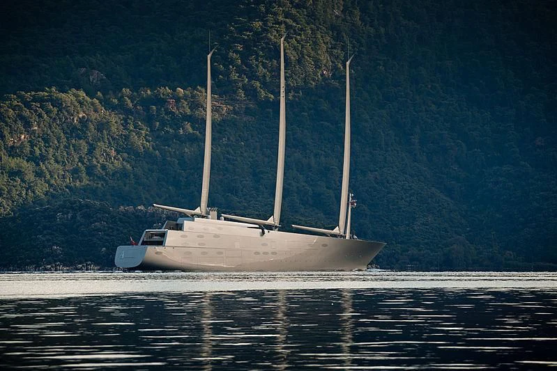 a white boat on a beach aboard SAILING YACHT A Yacht for Sale