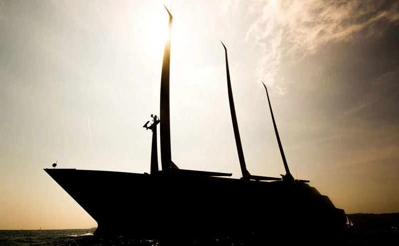 a military tank with a tall pointed top and a tall pointed aboard SAILING YACHT A Yacht for Sale