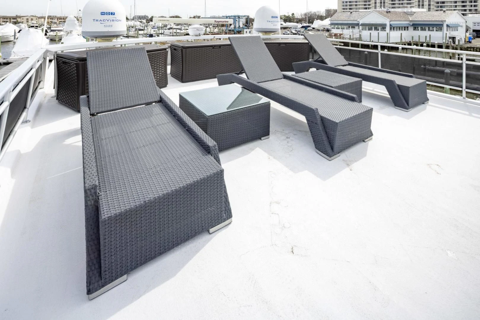 a group of black rectangular objects on a white surface aboard KNOT TIDE DOWN Yacht for Sale