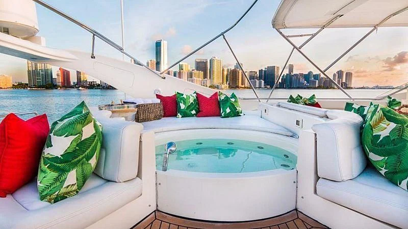 a boat with pillows on the deck aboard NOAH'S Yacht for Sale