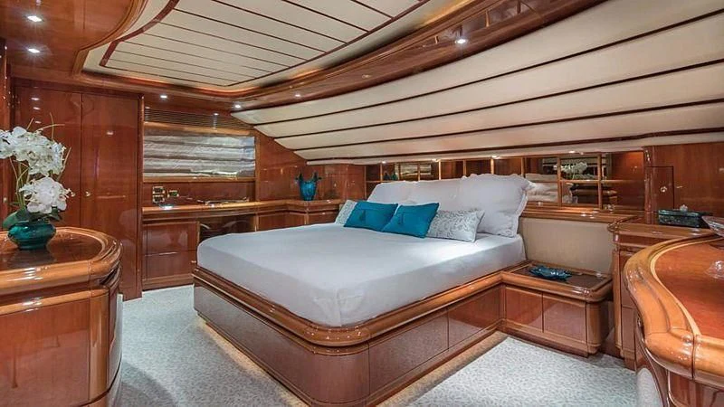 a bed in a room aboard NOAH'S Yacht for Sale