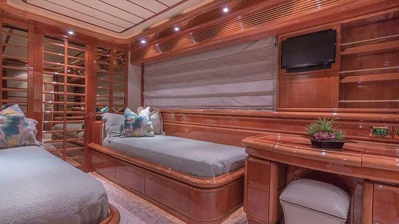 a cabin with a bed and a tv aboard NOAH'S Yacht for Sale
