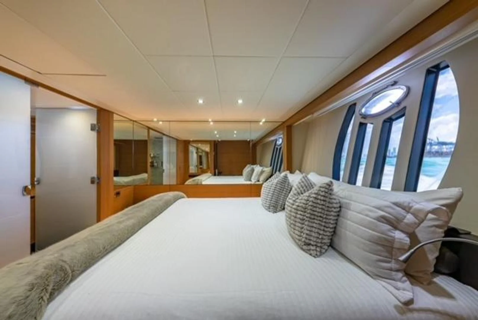 a bed in a room aboard RAW 2-HP Yacht for Sale
