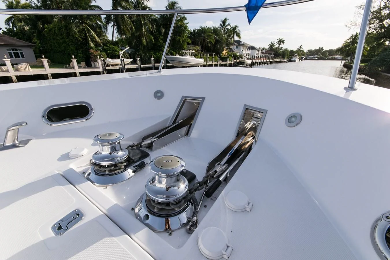 a white car with a hood open aboard LIFE'S A JOURNEY Yacht for Sale