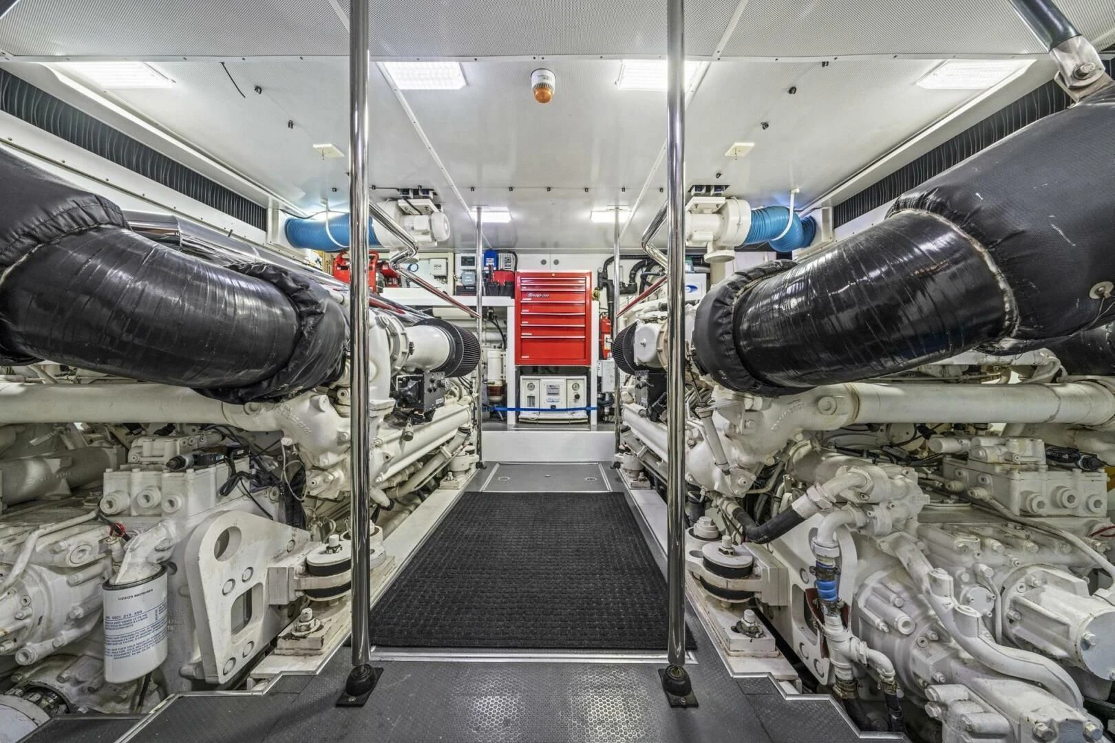 a room with pipes and equipment aboard LIFE'S A JOURNEY Yacht for Sale