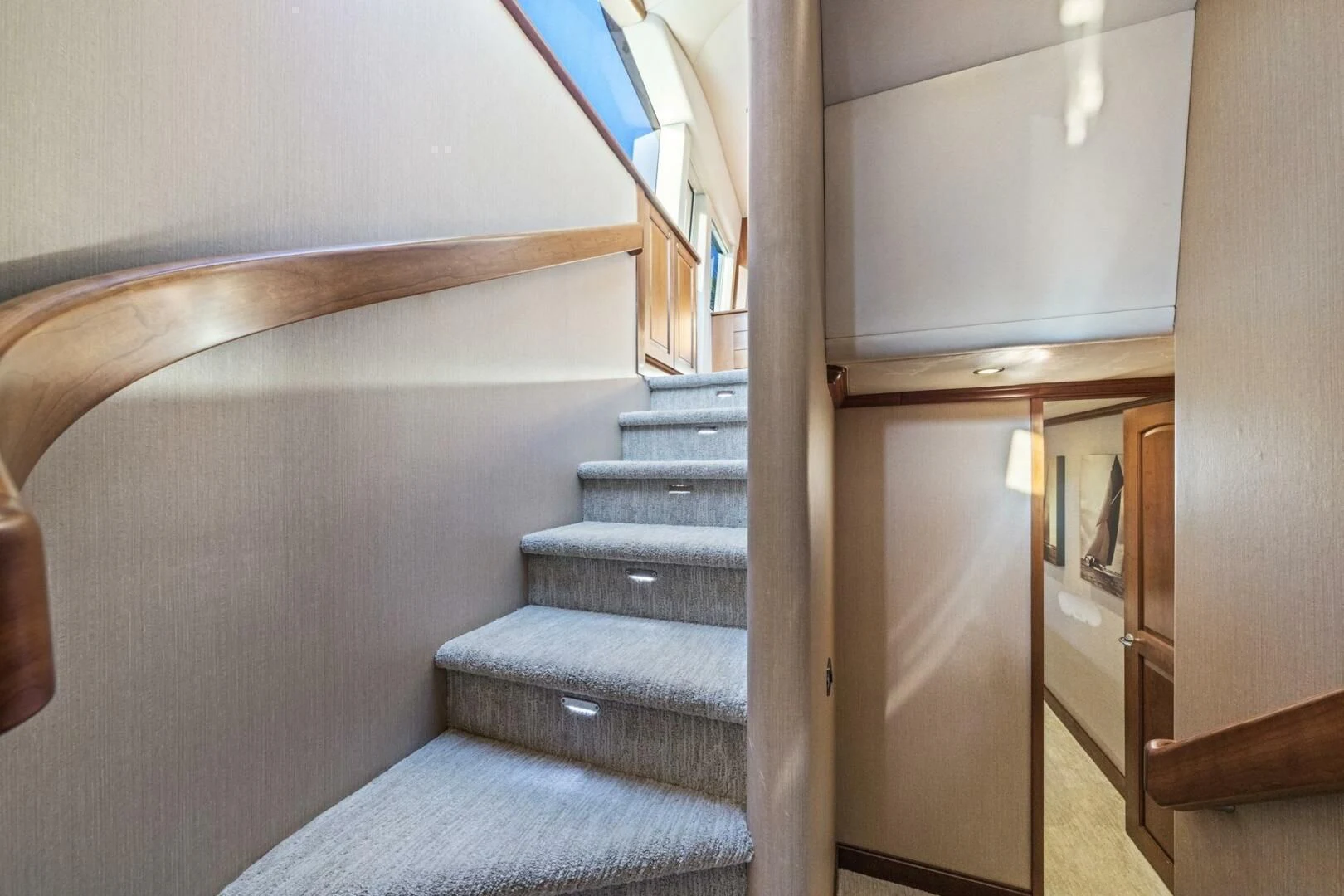 a staircase in a house aboard LIFE'S A JOURNEY Yacht for Sale