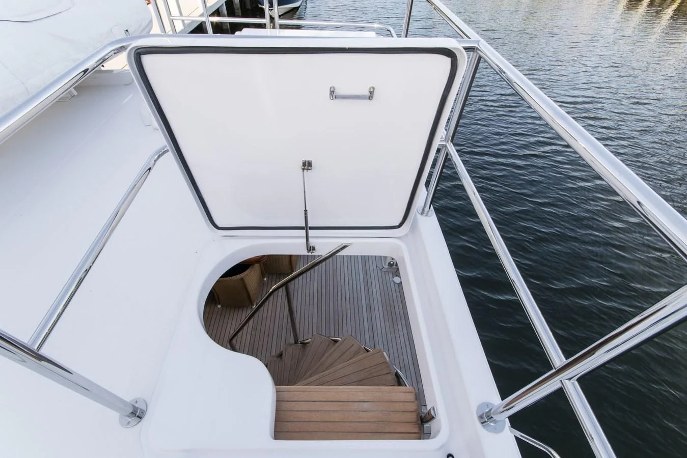 a boat with wood planks aboard LIFE'S A JOURNEY Yacht for Sale