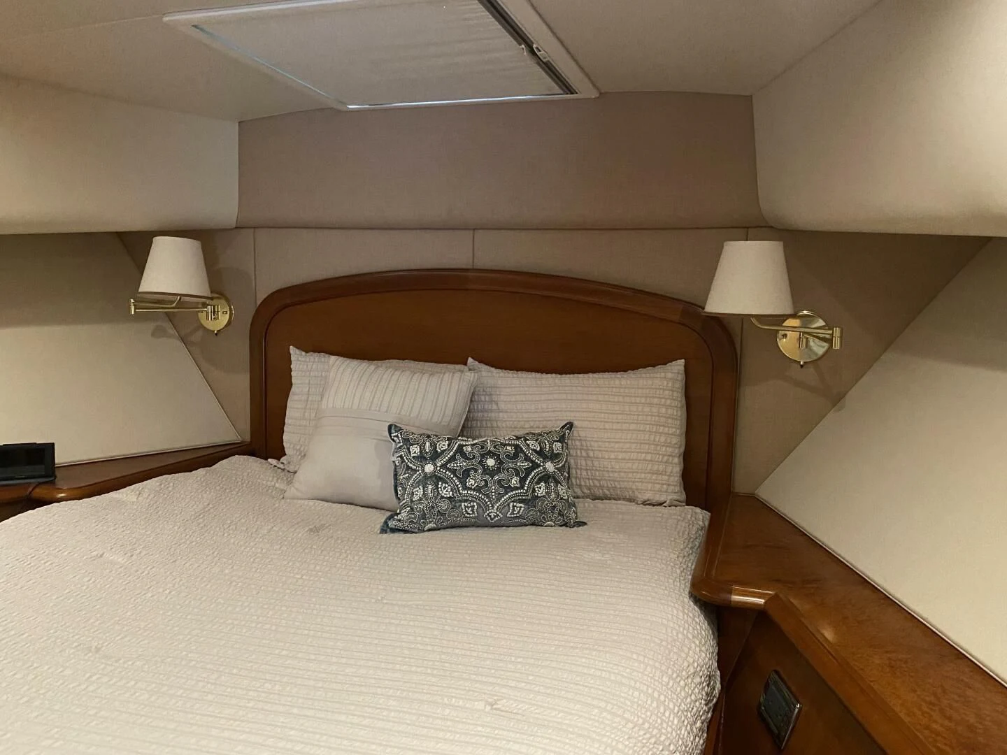 a bed with pillows aboard LIFE'S A JOURNEY Yacht for Sale
