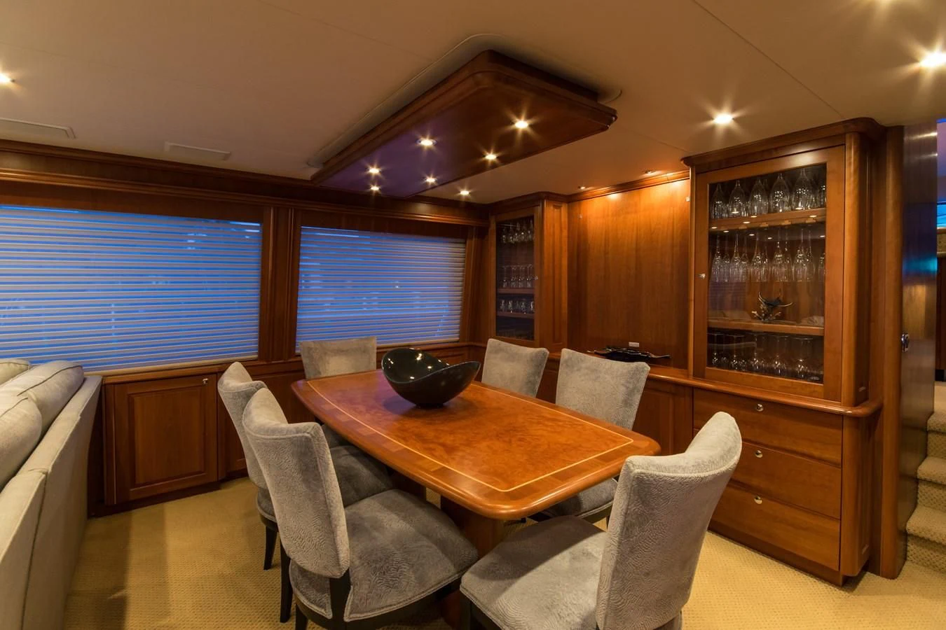 a dining room with a table and chairs aboard LIFE'S A JOURNEY Yacht for Sale