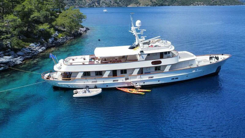 a large white boat in the water aboard JURA II Yacht for Sale