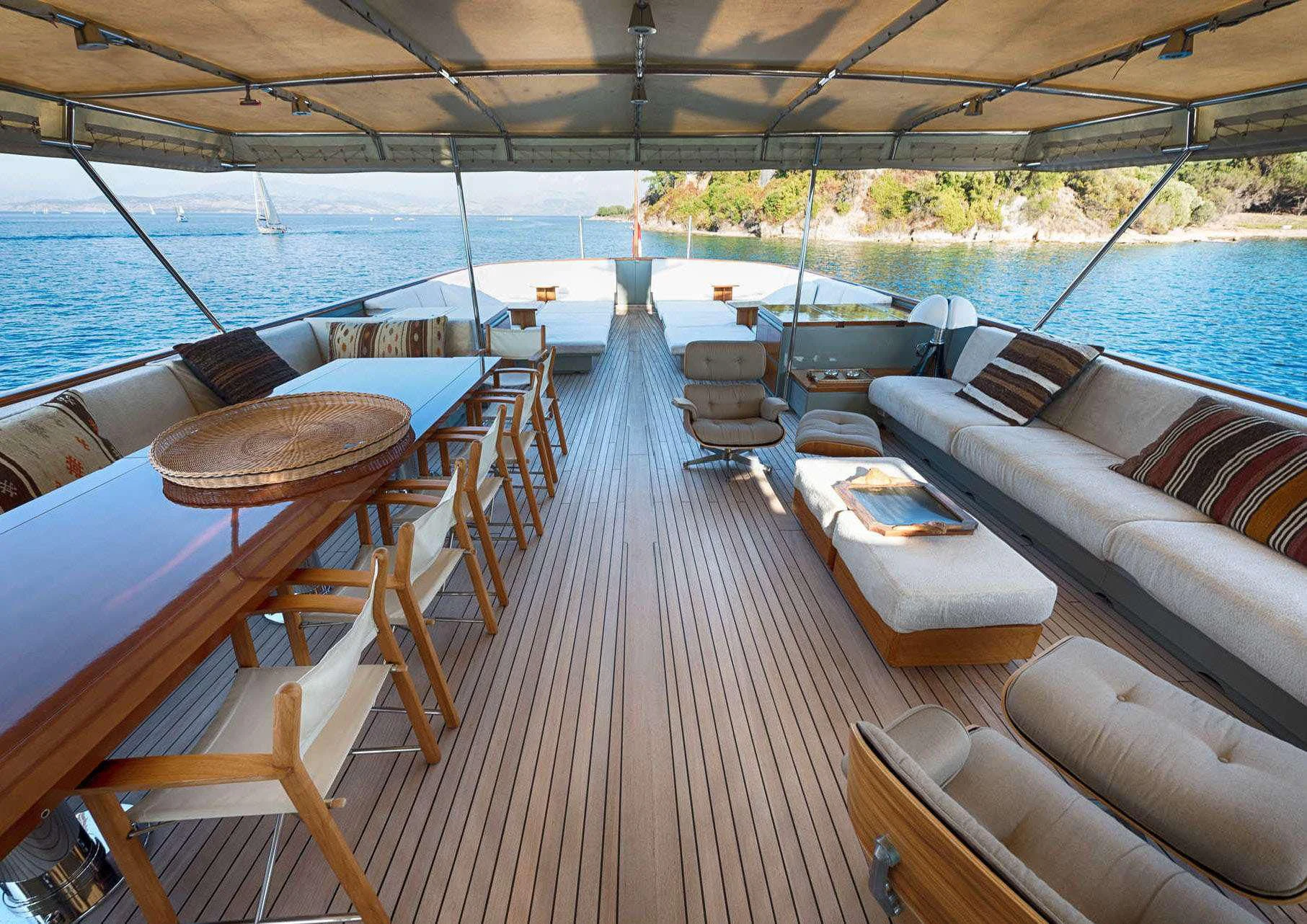 a deck with a deck and chairs aboard JURA II Yacht for Sale