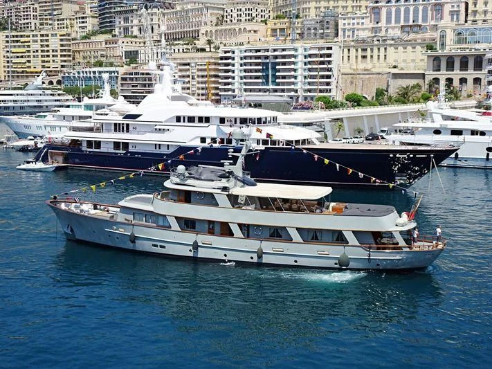 a large boat in the water aboard JURA II Yacht for Sale