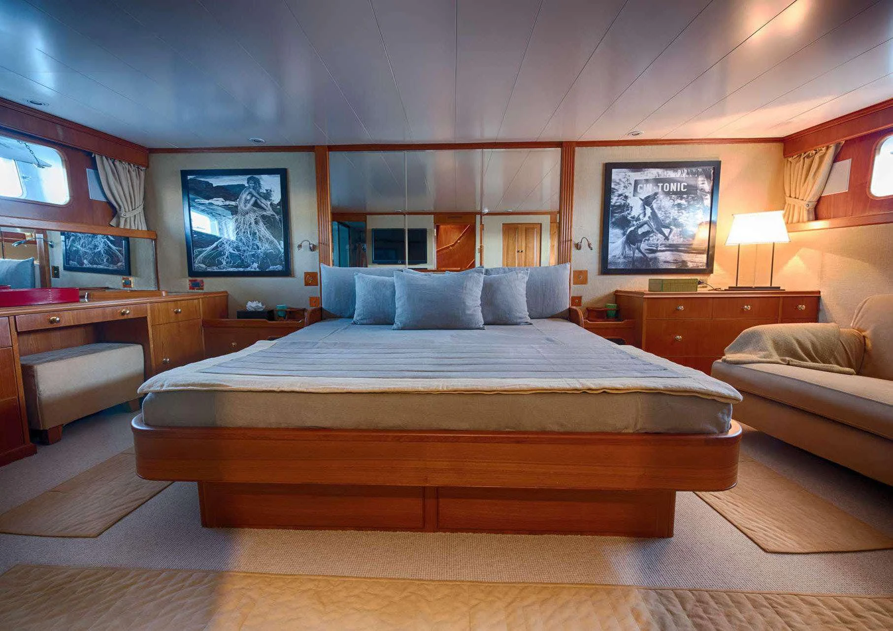 a bed in a hotel room aboard JURA II Yacht for Sale
